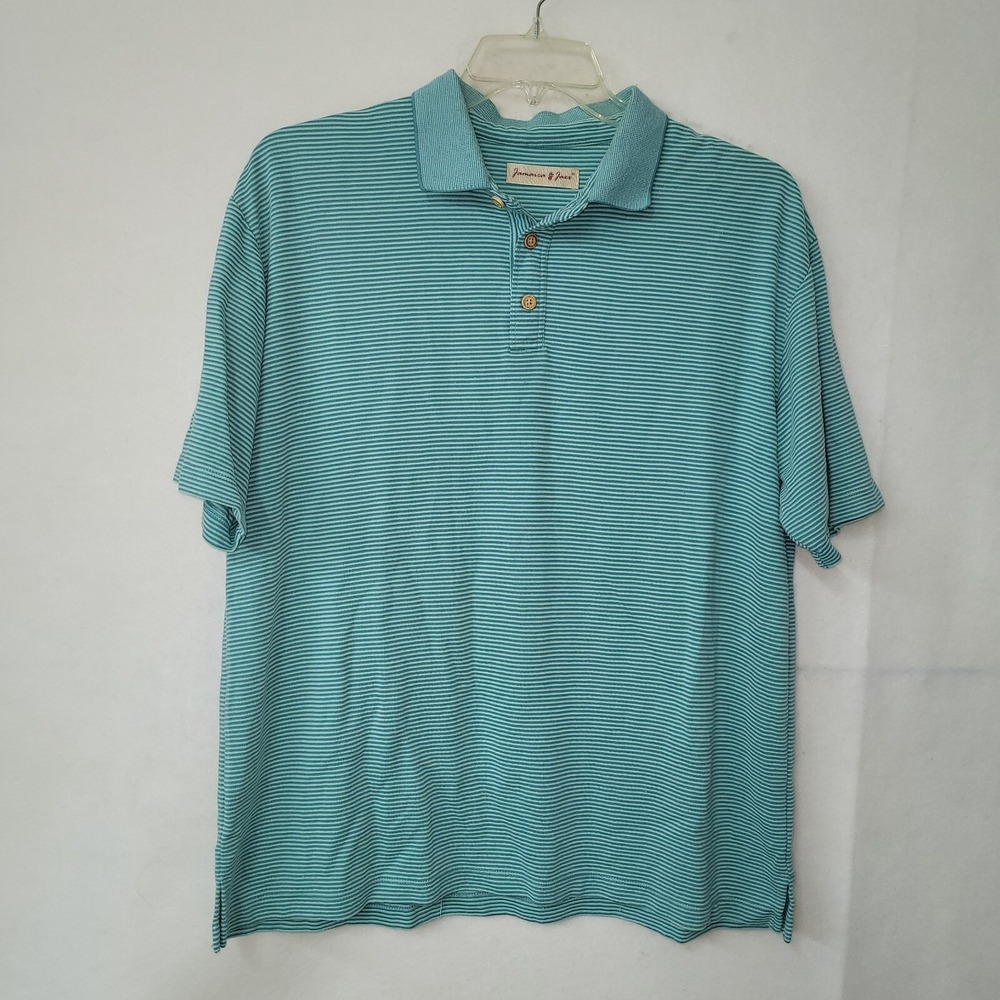 Jamaica Jaxx Polo Shirt Mens XL Aqua Stripe Modal Blend Golf Office Casual